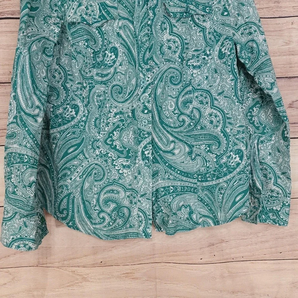 Michael Kors Button-Up Womens M Green Paisley Collared Long Sleeve Shirt